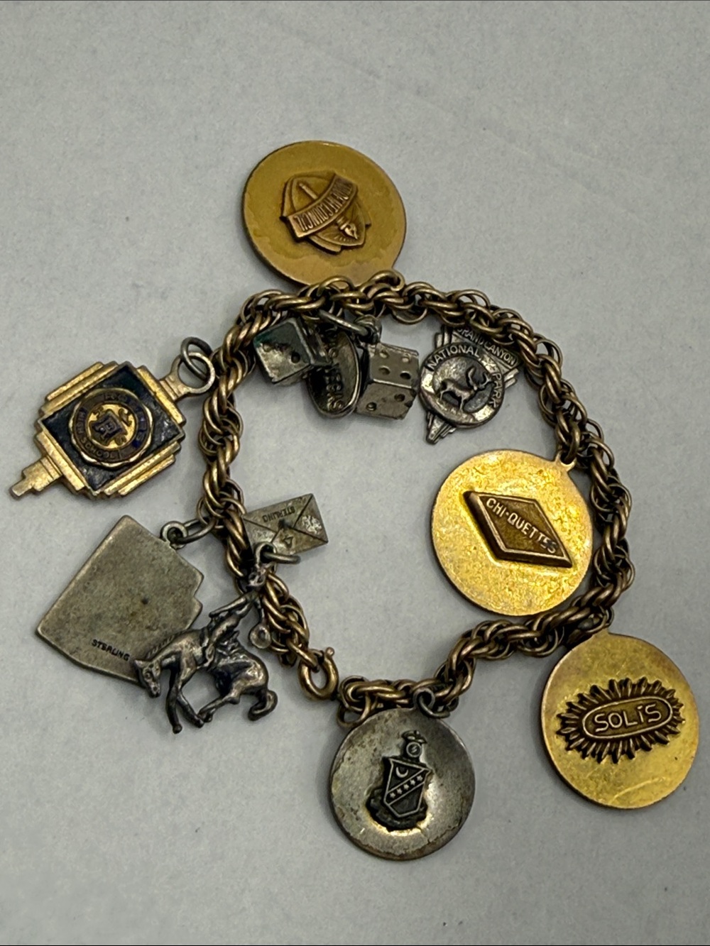 Vintage Gold plated 1/20 filled 12k & sterling silver & metal Charm Bracelet
